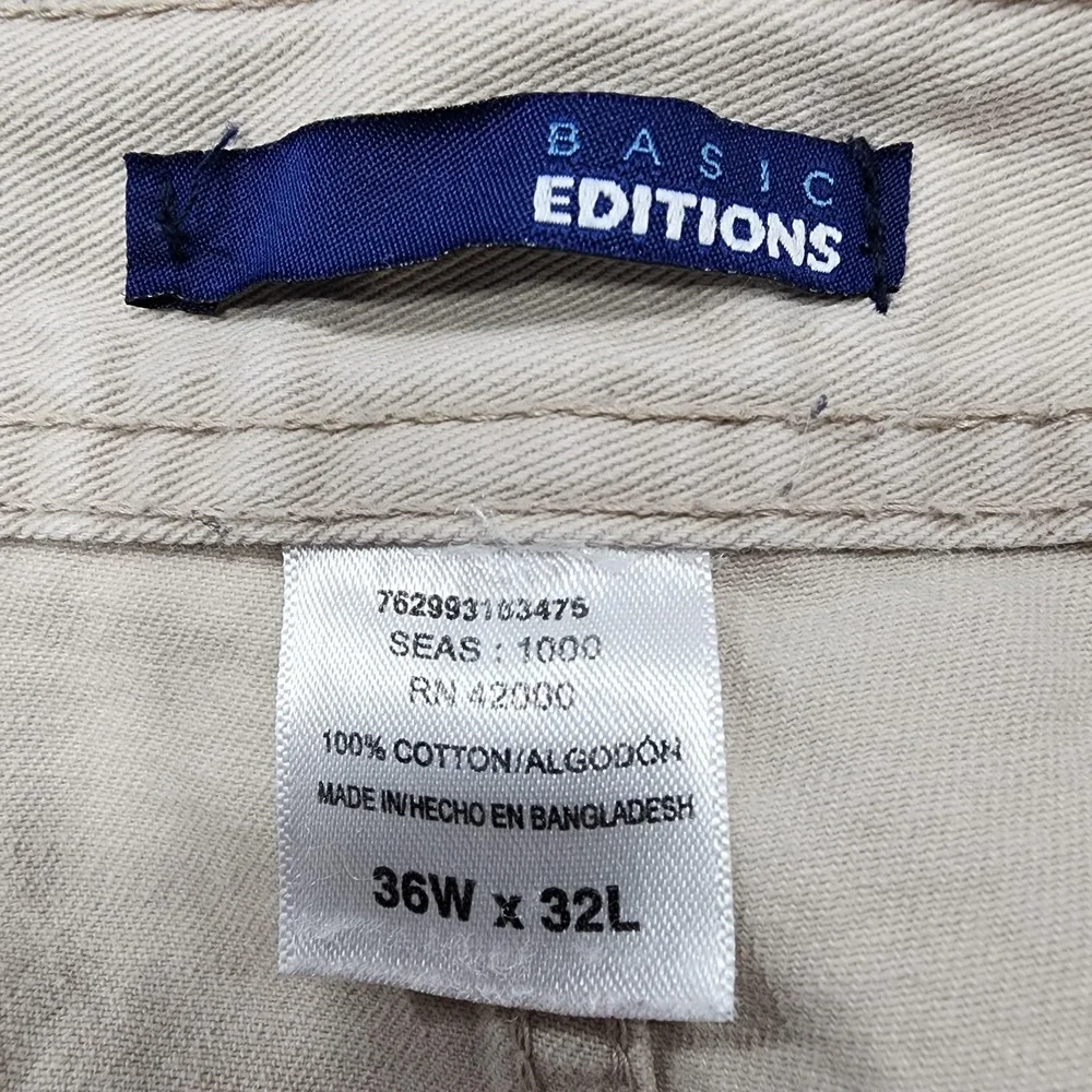 Vintage Basic Editions Pants Mens 36x32 Beige Cargo Regular Fit Cotton Casual